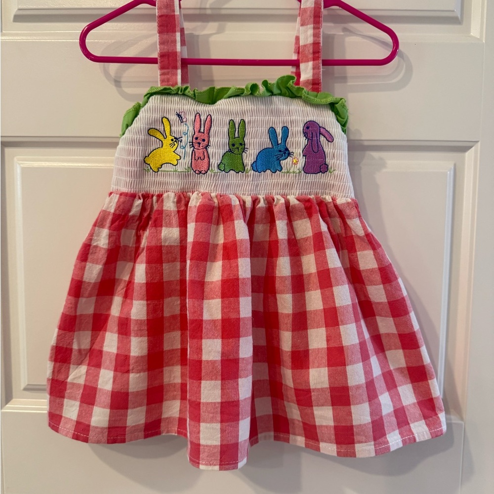 Marie Nicole Red and White Gingham Dress with Bunny Design
